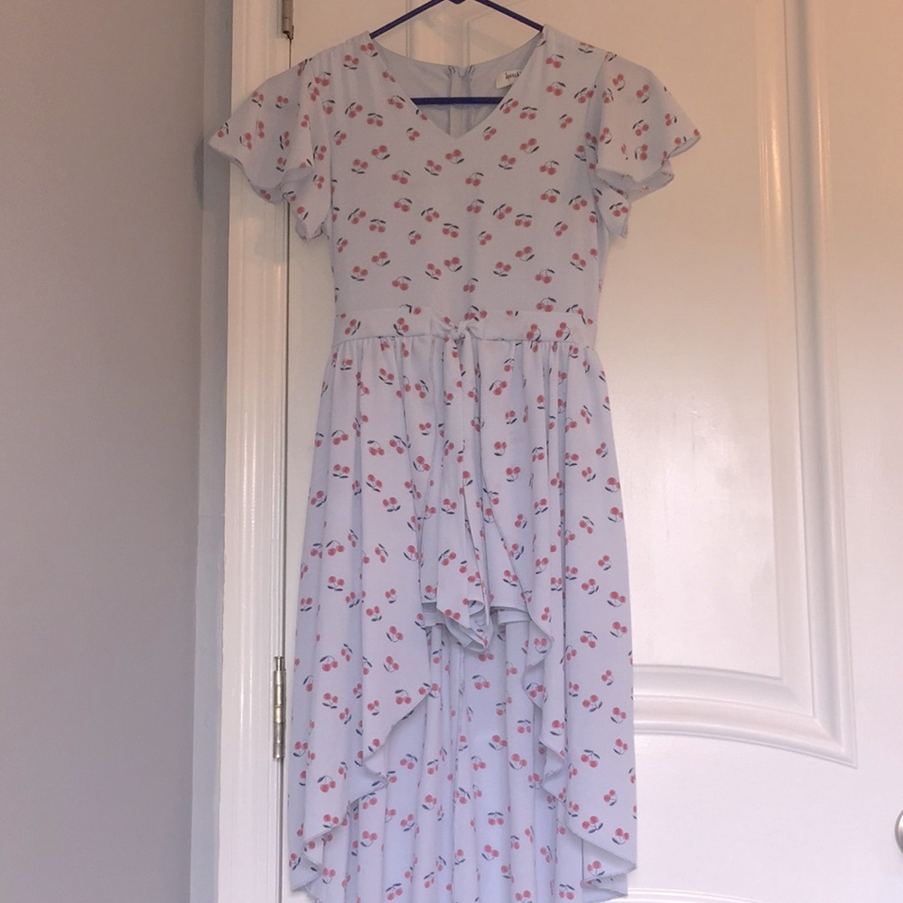 Girls size 10 baby blue cherry print dress